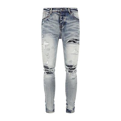 Jeans da Uomo Slim Fit Strappati con Patch e Abbottonatura - Moda High Street Europea & Americana, Blu