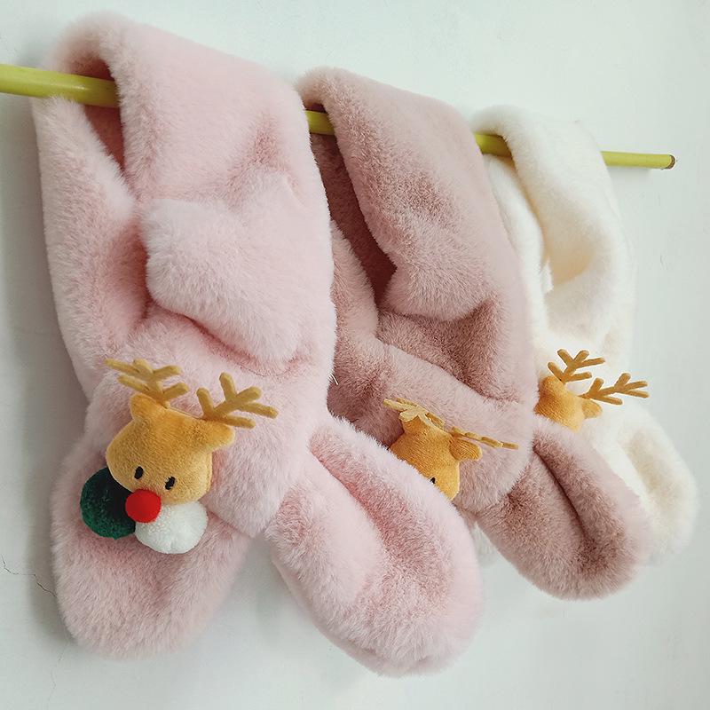 Koreanischer Weihnachts-Rentier-Schal für Kinder - Winterlicher Plüsch-Bommel-Schlauchschal für Jungen & Mädchen.