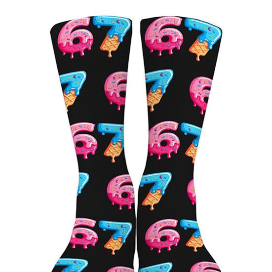 Yousheng Funny 67 Crew Socks Six Seven Ice Cream Drips Socks 6 7 Meme Casual Socks for Women Men Street Wear Workout