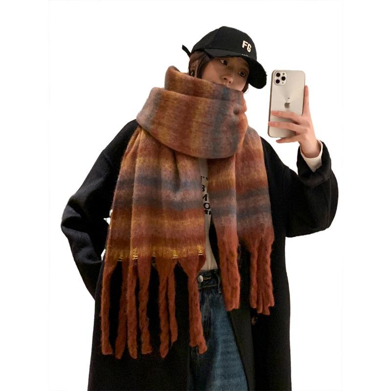 Striped Scarf Winter Girls Senior Pull Color Warm Scarf Student Couple Shawl Dual-purpose