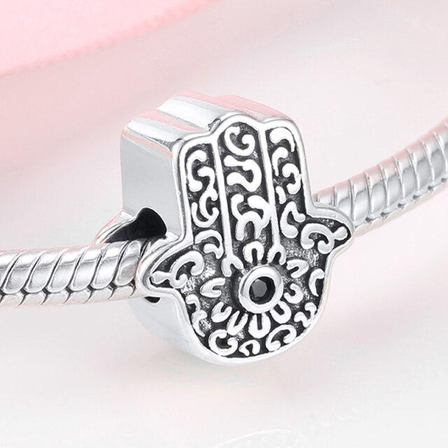 100 %Real 925 Silver Blue Enamel Charm Fatima Hand Beads Diy Jewelry Fit Original Jiuhao Charms Bracelets Fashion