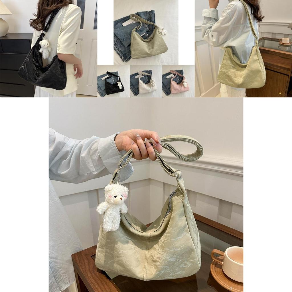 Spacious Casual Shoulder Bag For Women 2024 Trendy Solid Color Tote Style With Zipper Closure