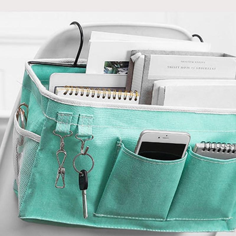 Large Capacity Storage Bag for Books and Remotes Cotton Linen Bedside Pocket Organizer Student Dormitory Accessories