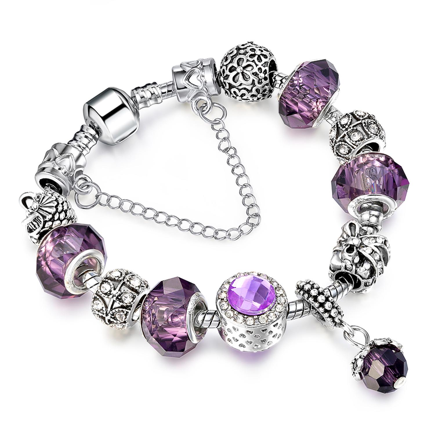 

Women All Match Glass Hollow Flower Beads Bracelet 18cm