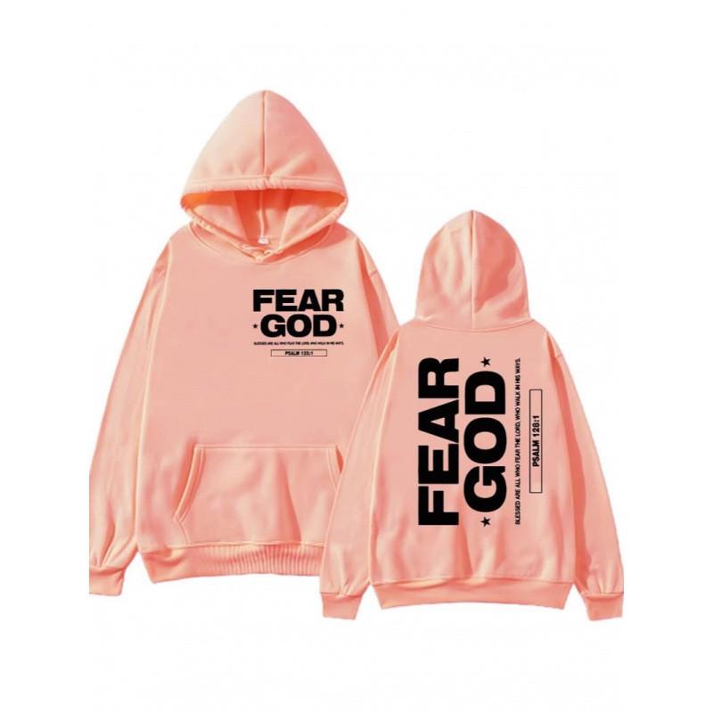 Womens Fleece-Lined Hooded Sweatshirt With Back Letter Print Casual Long Sleeve Top