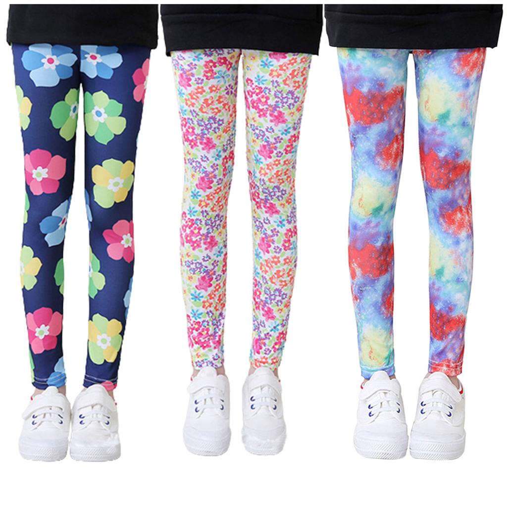 3PC Creative Girls Leggings Trousers Print Flowers Gymnastics Clothing Trousers
