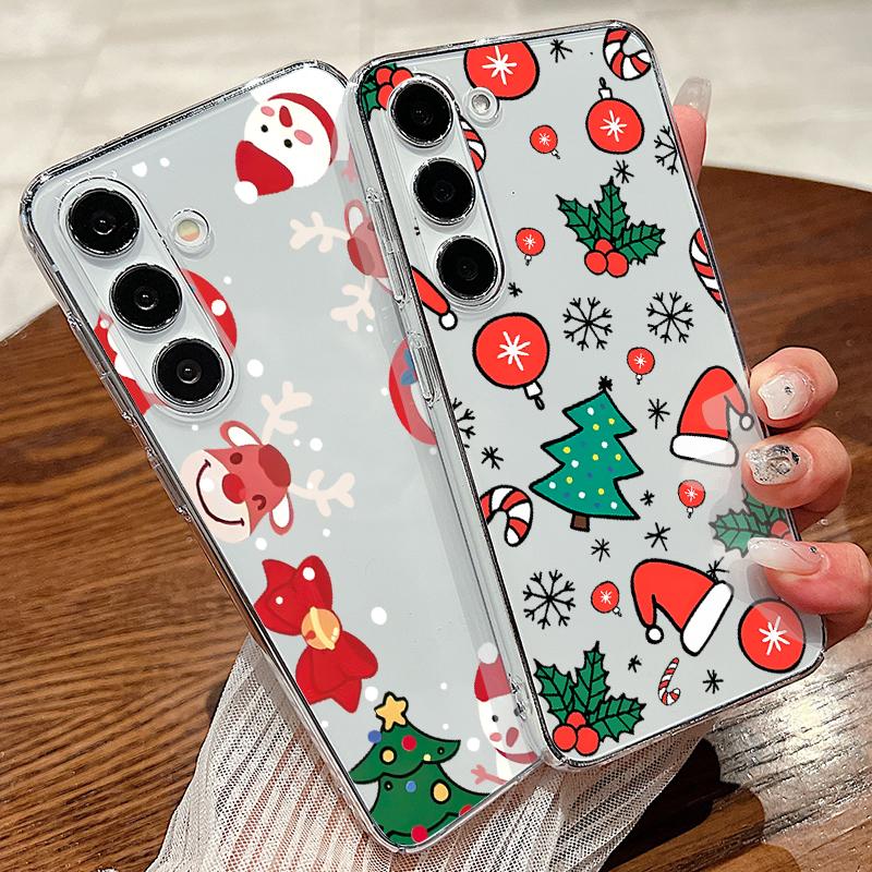 Cartoon Merry Christmas Pattern Phone Cover For Samsung S24 S23 S22 S21 Ultra A55 A54 A34 A35 A52 A14 Slim Clear Shockproof Transparent Hard PC Case
