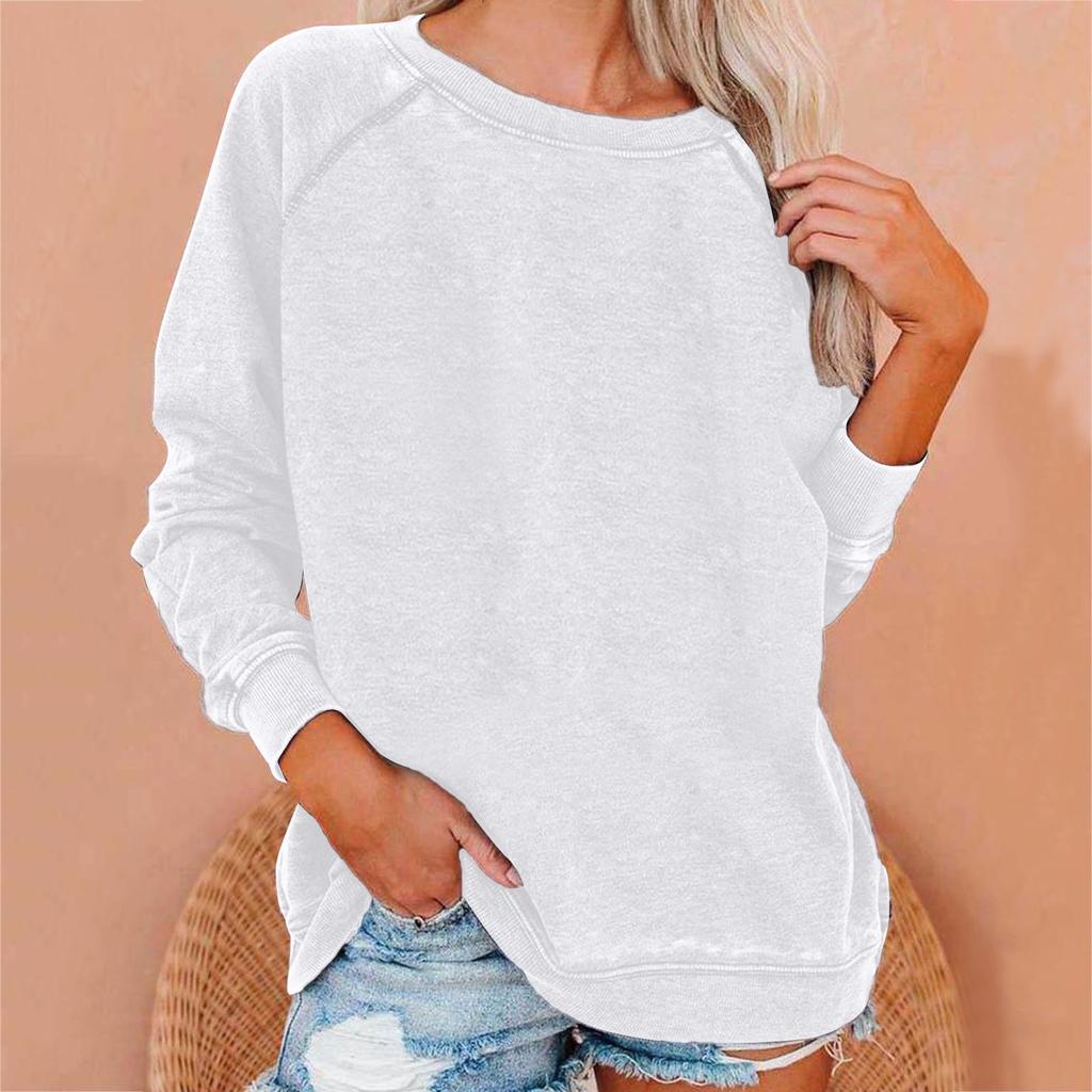 Autumn Winter Women's Vintage Loose Sweatirt Pure Color Casual Comfortable T Shirt