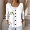 Women's Fashion Casual Knit Sweater Button-Up Christmas Print Cardigan Jacket