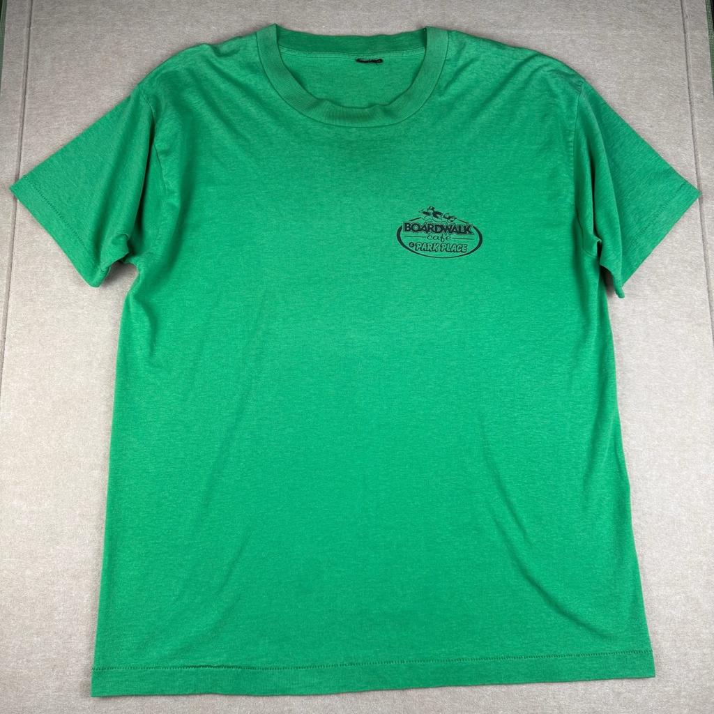 Vintage Boardwalk Cafe Park Place Shirt Mens XL Green Single Stitch Graphic Tee Unisex T-Shirt