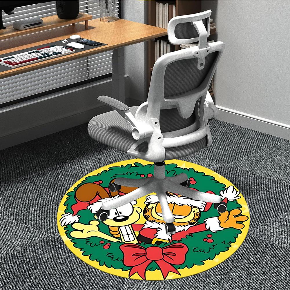 

1PC Christmas Garfield and Odie Office Round Rug - Perfect for Office or Study Decor, Non-Slip Backing, Decorative Floor Mat yy250916077 80cm by 80cm