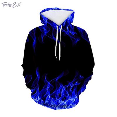 Nowa męska bluza Cool 3D Wzór płomieni Harajuku Y2k Bluzy Wygoda Sporty Kieszeń kangurka Długi rękaw Wciągana bluza z kapturem