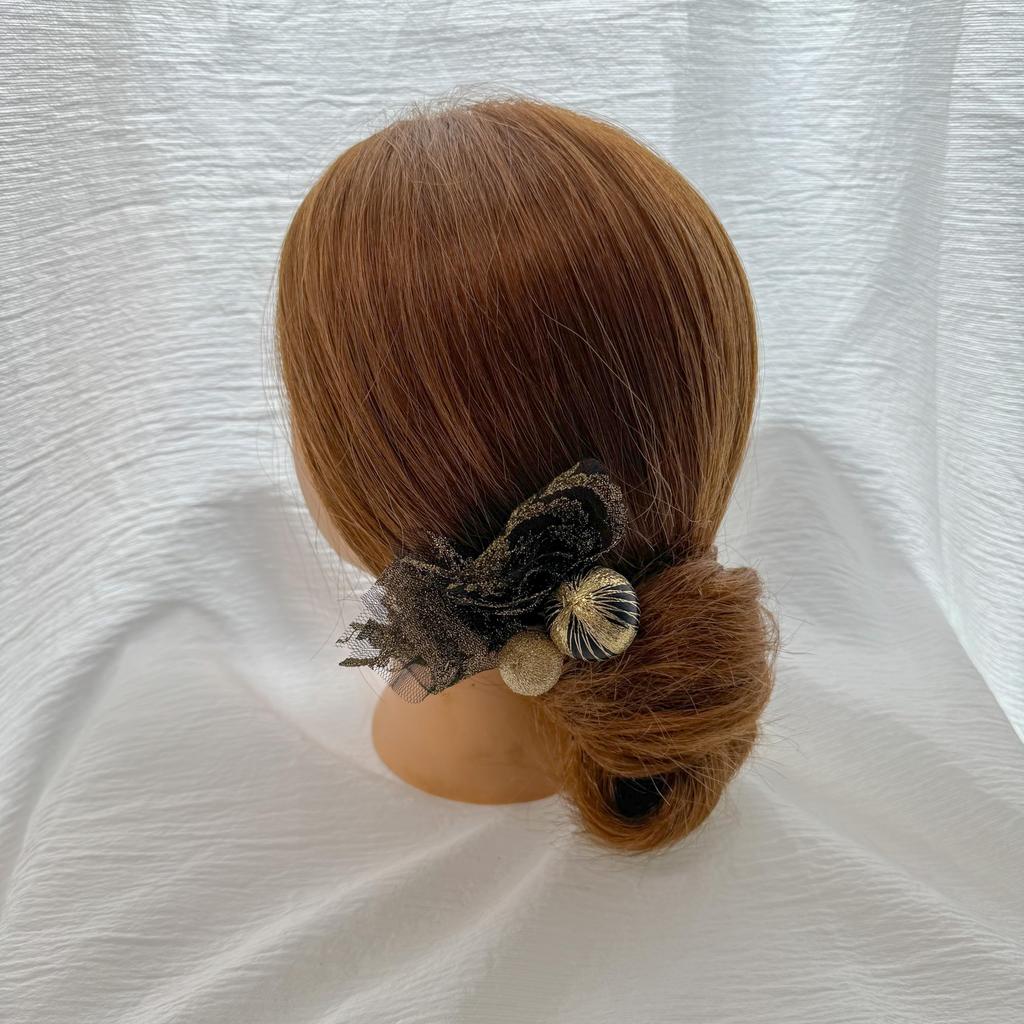 Black Gold Hair Hair Ball Gold Graduation Wedding Ornament, Coming-of-age Ceremony, Accessory, Kanzashi, Mizuhiki, Leaf, Headdress, Ceremony, Kimono,