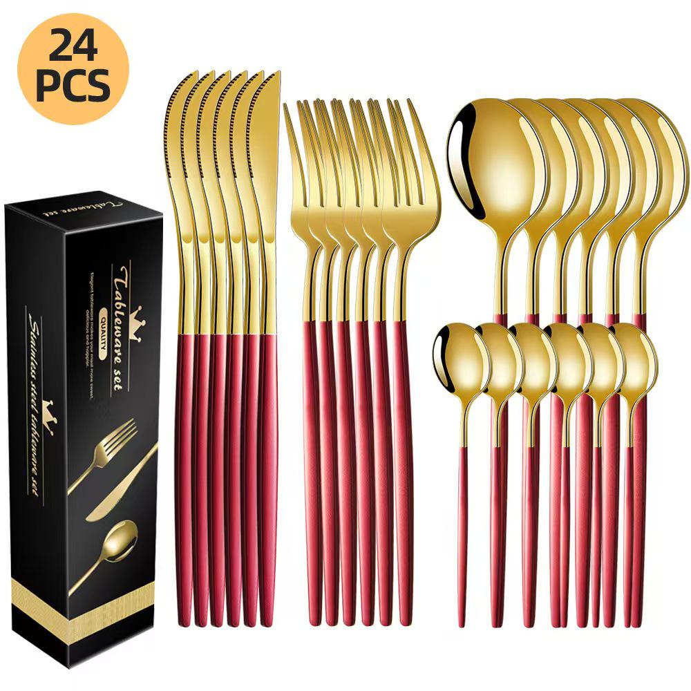 Portugal Stainless Steel 30-Piece Cutlery Set: Western Steak Knife, Fork, Spoon in Gift Box