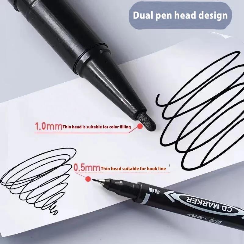 6 Pcs Permanent Waterproof Double-ended Marker Pen 0.5mm-1mm Fine Point Nib Marker Pen Red Black Blue Ink