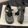 Niche one-word buckle pearl retro summer new versatile bow Mary Jane shoes women