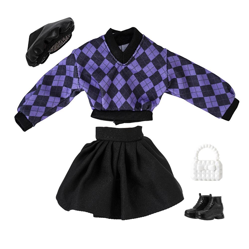 

1/6 /30CM/11 Doll Sweater Skirt Set Plaid Sweater Mini College Suit New Doll Clothes фіолетовий