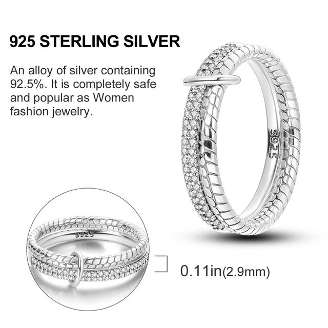 925 Sterling Silver Simple Zirconium Ring Twisted Cord Finger Ring Beaded For Women Luxury Fine Jewelry Gift Party