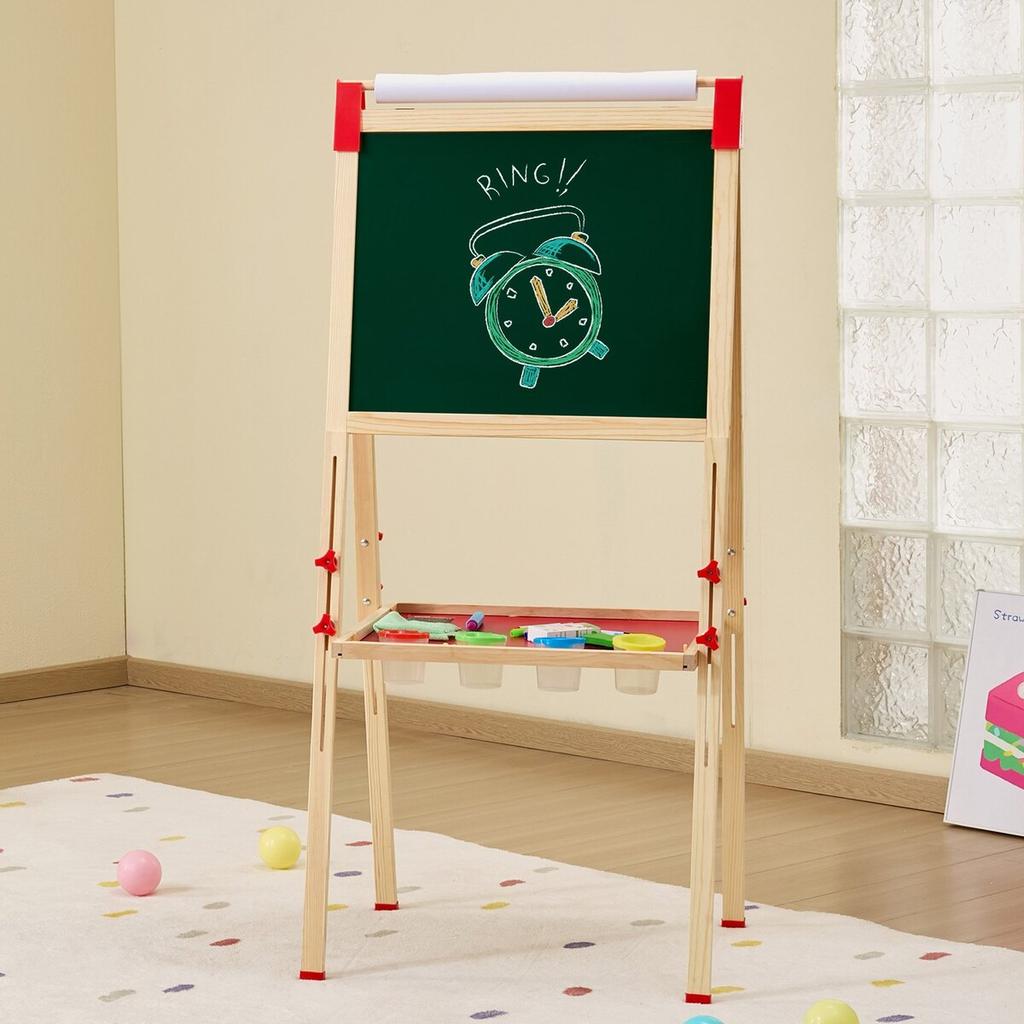 3-in-1 Kids Art Easel Double-Sided Wooden Magnetic Whiteboard Chalkboard
