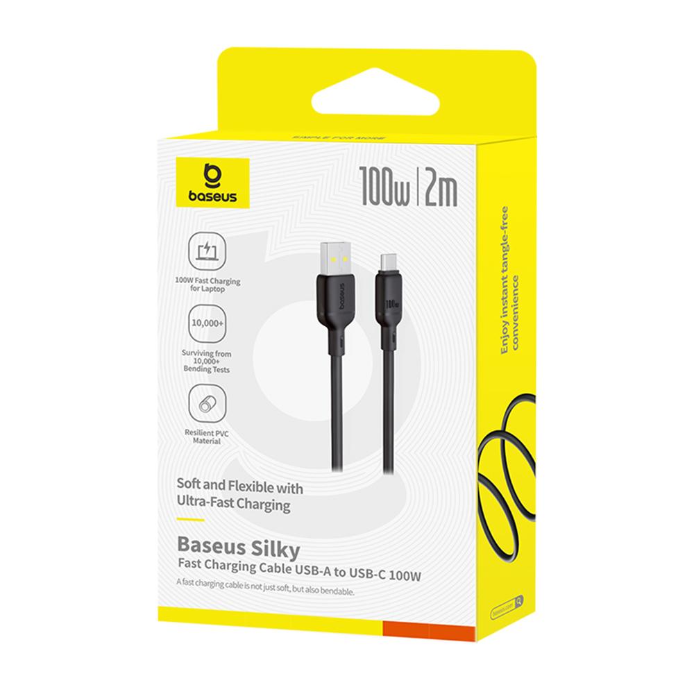 BASEUS Silky USB-A To USB-C Data Cord PD 100W Soft PVC Fast Charging Cable,Length: 2m