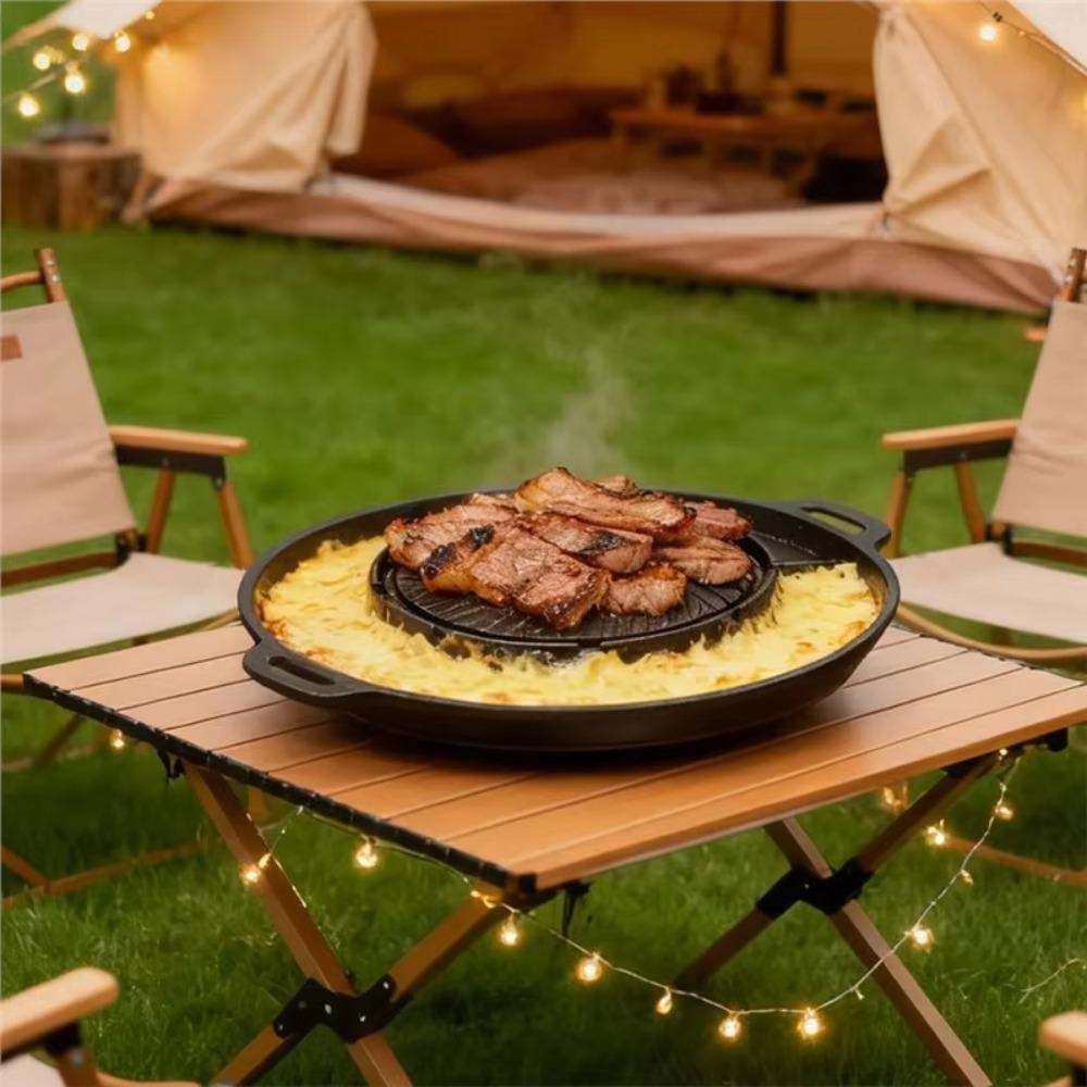 Aluminum Zinc Zinc Alloy Barbecue Plate Oil-drain Groove Grilling Pot Practical Roast Meat Pan  Picnic