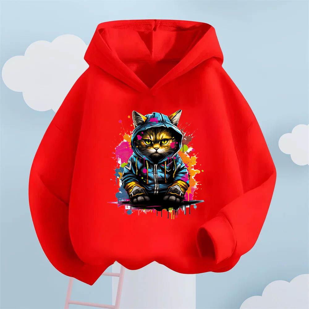 Graffiti Cool Cat Cartoon Printed Kids' Hoodie, Let Children Wear Personality-Filled Hip-Hop Playful Fashion Sense
