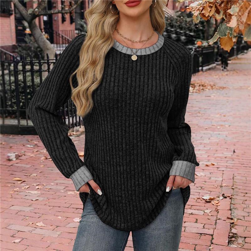 T-shirt da Donna Autunno Inverno Girocollo Patchwork Manica Lunga Top