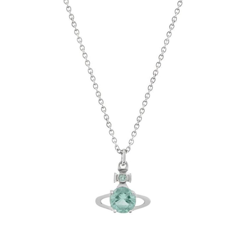 

Vivienne Westwood Reina Saturn Transparent Diamond Brass Cubic Zirconia Necklace Women necklace Silver Light-Green 8053195238170 Basic Packaging-Dust Bag+Box