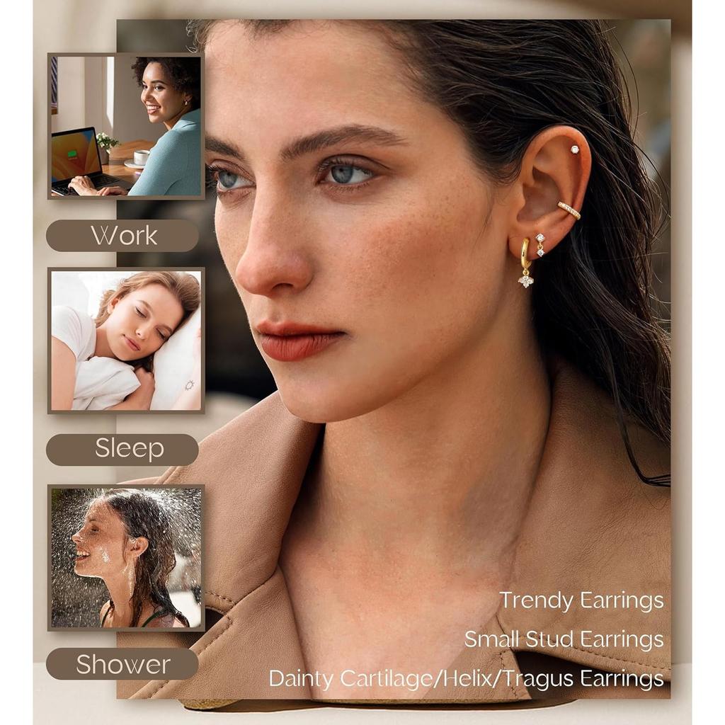 Bobisty 1 Par de Brincos para Orelhas Sensíveis Brincos de Aço Cirúrgico para Mulheres Delicado Stud de Orelha com Parte Traseira Plana Argola Cartilagem