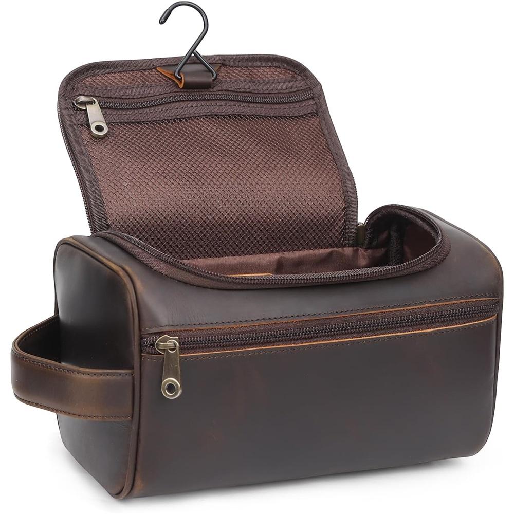 

Men s leather hanging toiletry bag, travel shaving kit, portable cosmetics storage bag, toiletry case