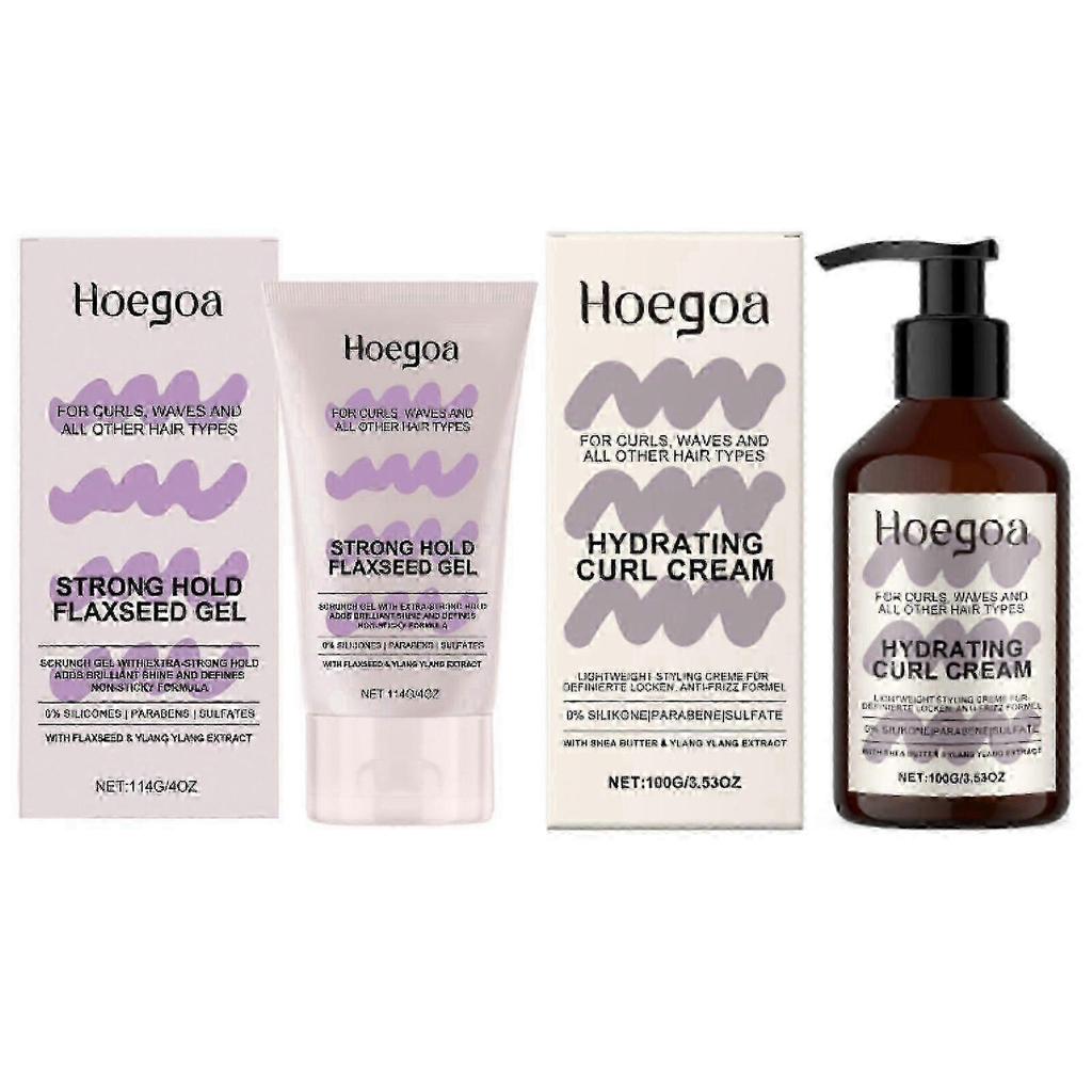 Curls Strong Hold Gel + Hydrating Curl Cream Set, Long-lasting Extra Strong Scrunch Gel for Defined Curls, Curl Cream for Smooth & Defined Curls, Anti
