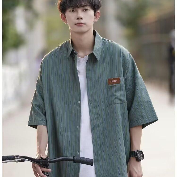 Striped Shirt Men'S Summer Casual Student Loose Niche Design Fun New Men'S Top For Outerwear