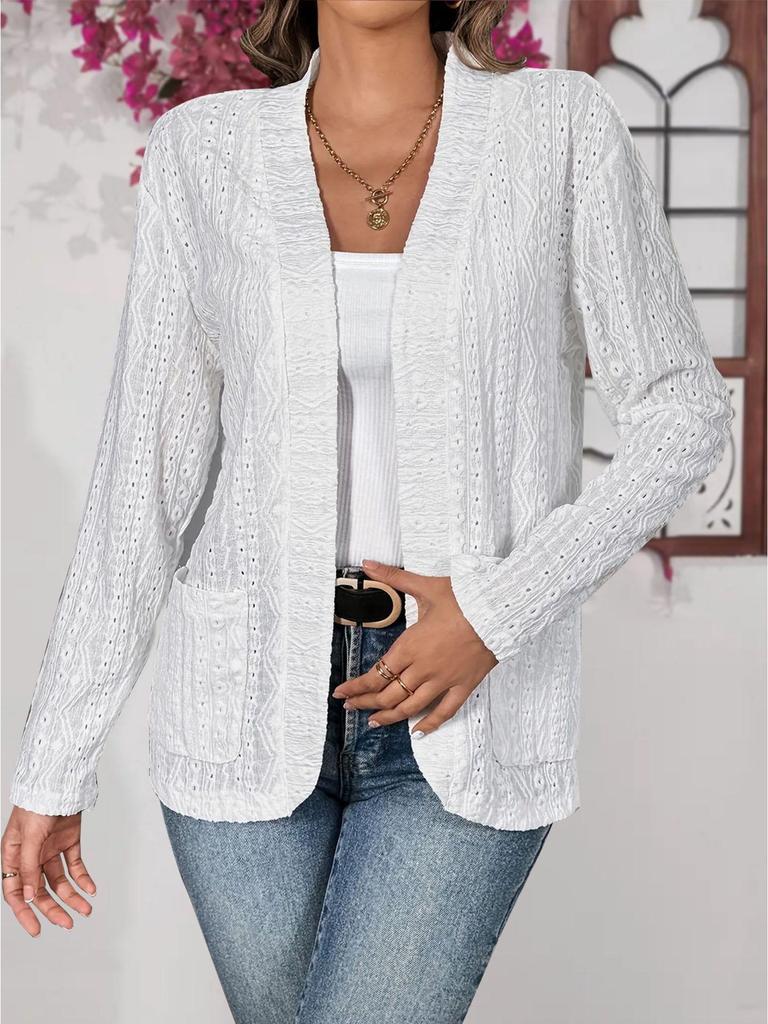 Cardigan elegant cu mâneci lungi, culoare uni, cu buzunare - Colecția de toamnă 2025
