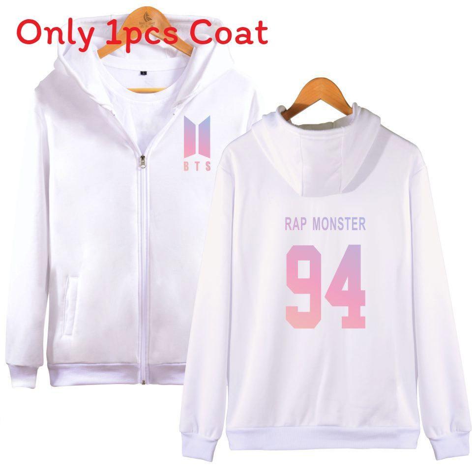 Sweat à capuche avec fermeture éclair et motif BTS pour adolescents, style décontracté