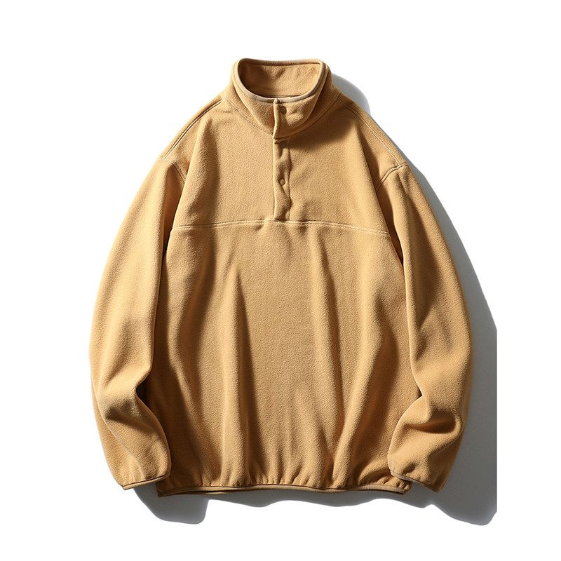 Outdoor Sports Polar Fleece Pullover Fleece Sweater Liner Men s Fall and Winter Half Cardigan Stand Collar Sweater Export Men s Clothing Outwear Khaki L