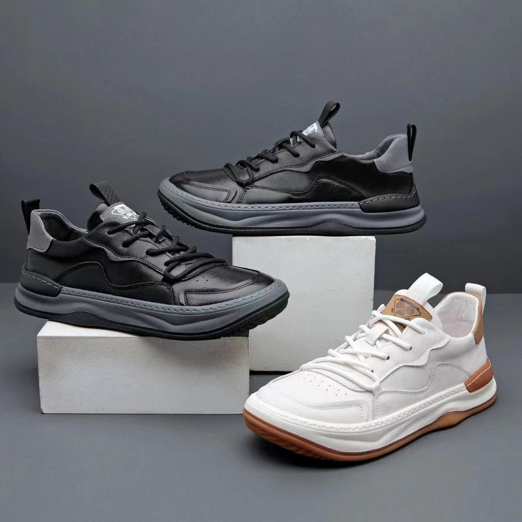 Herren Weiches Leder Weiße Schuhe Herren Dicksohlige Vielseitige Atmungsaktive Hohlsandalen Sneakers