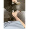 Transparent with Sequined Hollow Thick Heel Sandals Square Head Open-toed Cool Slippers Women's Shoes Silver Rhinestone Crystal Heel