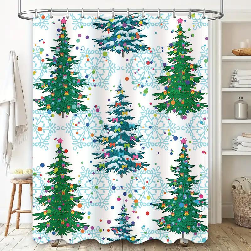 Tu Festive Christmas Trees Shower Curtain Holiday Forest Backdrop Waterproof Bathroom Decor Merry Xmas Party Gift Winter Season