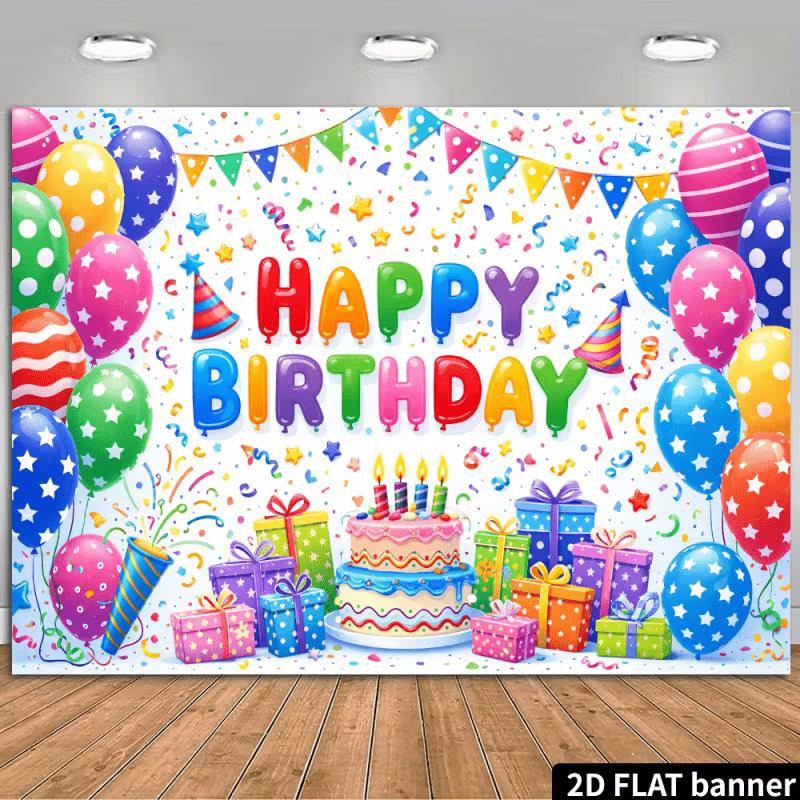 

2D Bright Multicolor Happy Birthday Background Cloth for Party 47.2x31.5inch/120*80cm