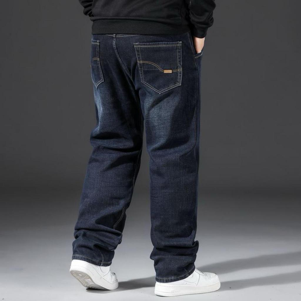Men's Plus Size Fleece-Lined Straight Leg Jeans - Thick, Loose-Fit for Fall/Winter