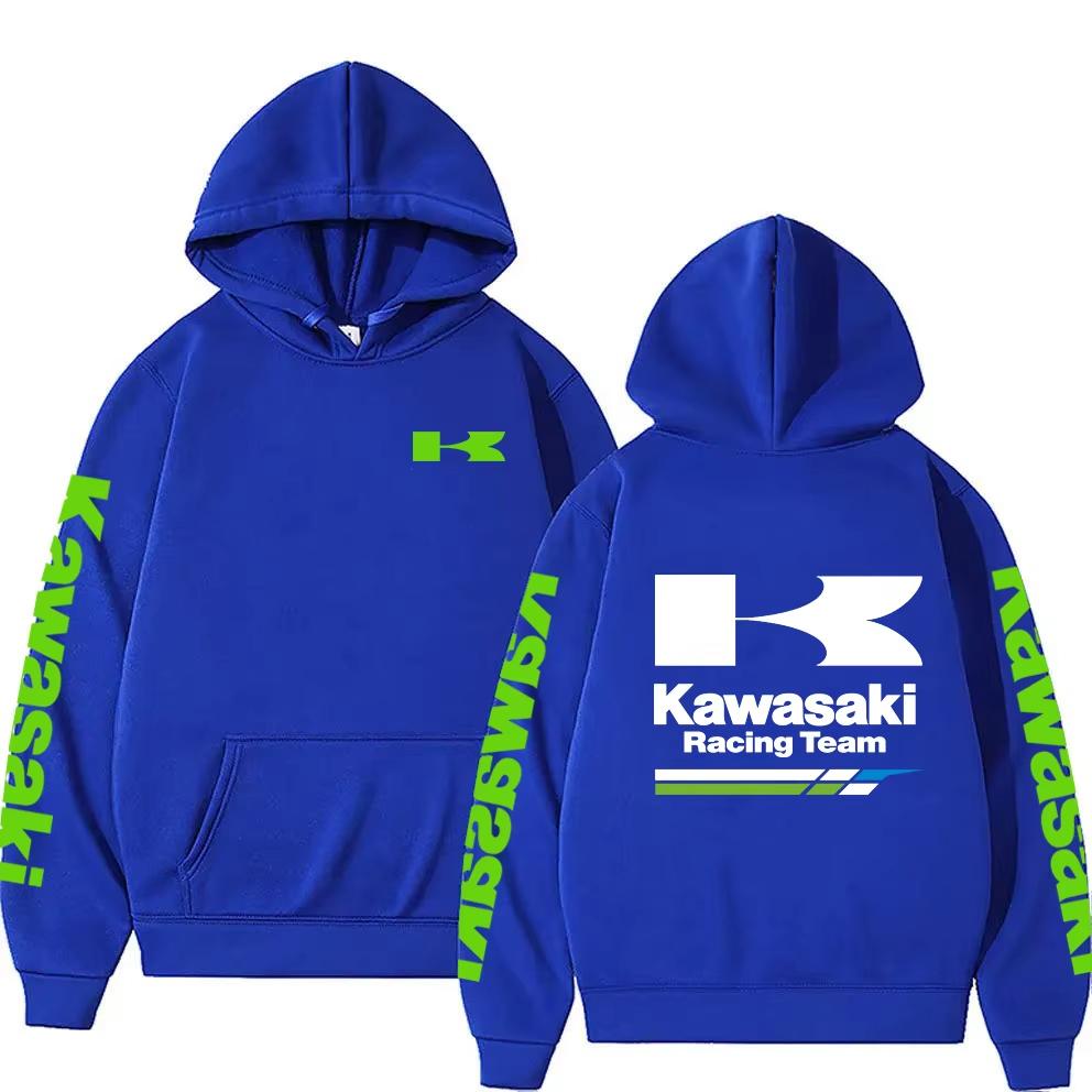Women's Casual Fashion Pullover Couple Street Sweatshirts Spring and Autumn Men's Kawasaki Motorcycle Logo Print Sports Hoodies