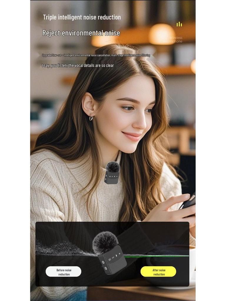 Wireless Lavalier Microphone for Outdoor Mobile Audio and Video Recording with Noise Reduction