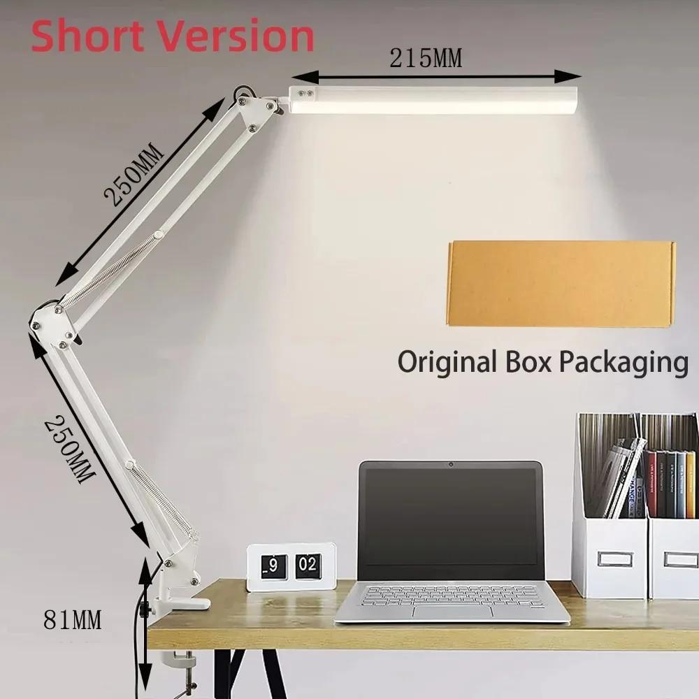 LED Vikbar Metall Skrivbordslampa Klämlampa Lång Arm Dimbar Bordslampa 3 Färger Justerbar För Vardagsrum Läsning Datorer