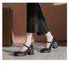 White Chunky Sole Mary Janes - Women's Spring/Autumn 2025 High-Heel Elevating Leather Shoes