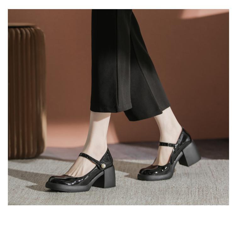 White Chunky Sole Mary Janes - Women's Spring/Autumn 2025 High-Heel Elevating Leather Shoes