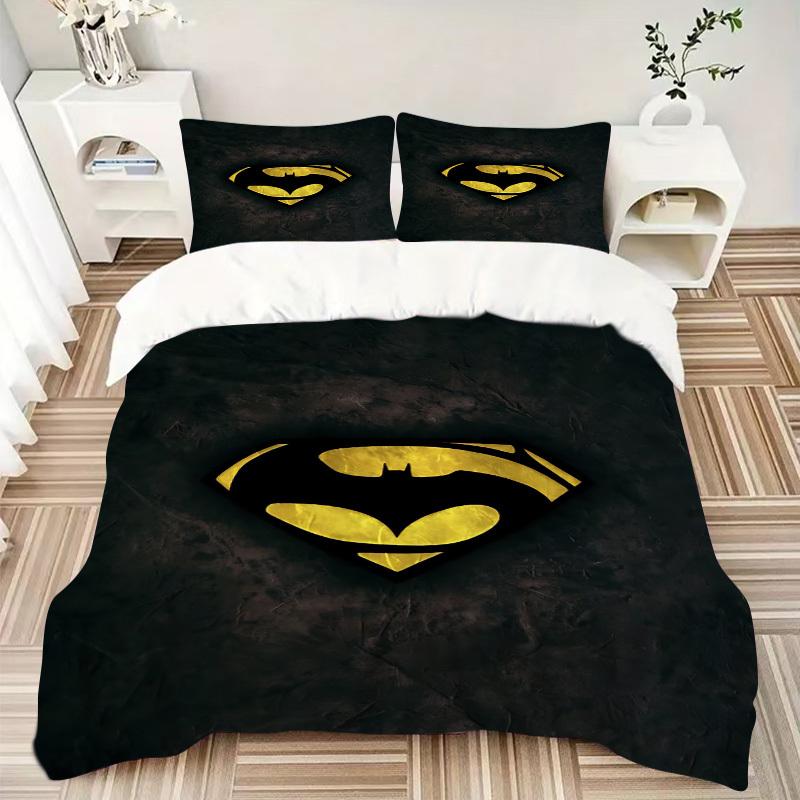 3pcs Batman Symbol Bedding Set, Soft Polyester Duvet Cover and Pillowcases Machine Washable Seasons All Suitable & Guest Room Decor309