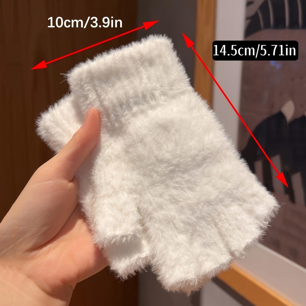 Half-finger winter fuzzy gloves, simple windproof and thickened casual warm gloves,writing gloves,fingerless soft cycling gloves