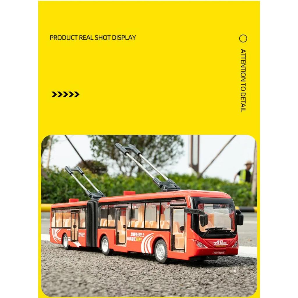 Electric Tourist Toy Traffic Trackless Bus Alloy Passenger Car Model Metal Double Section City Bus Model Sound Light Kids Gifts