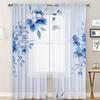 2 Pieces HD Digital Blue Leaf Blue Flower Printed Window Screen Home Decor Style Decoration Living Room Bedroom Rod