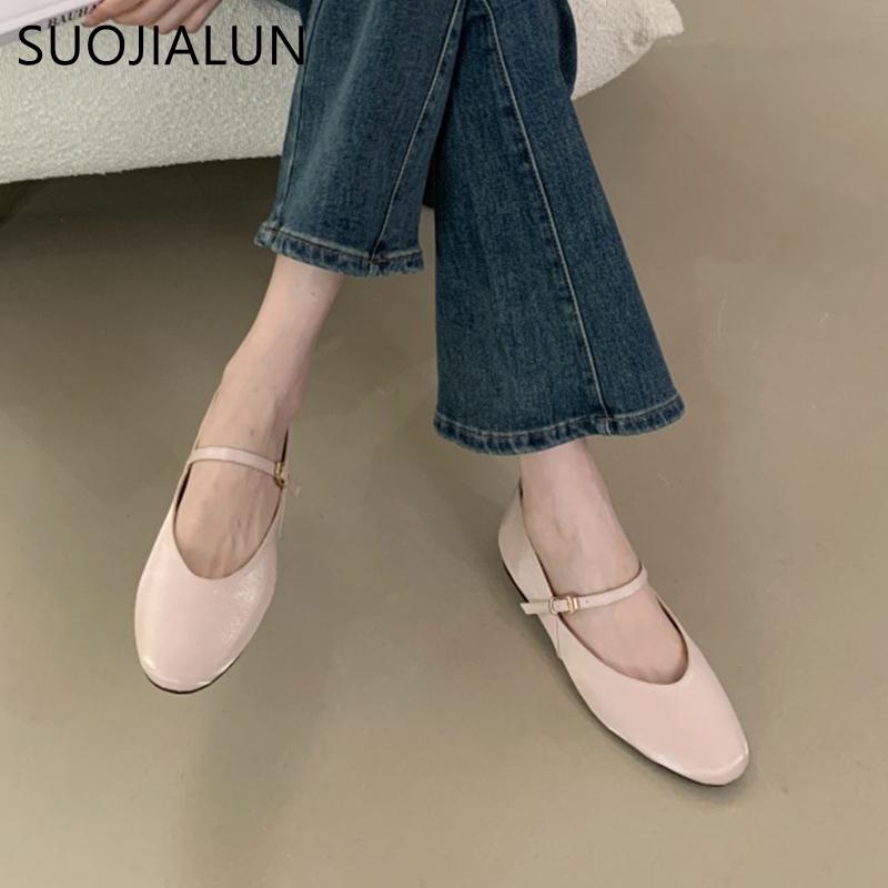 Fashion SUOJIALUN 2025 Autumn Women Flat Shoes Fashion Round Toe Ladies Elegant Mary Jane Shoes Soft Flat Heel Outdoor Casual Single Sh